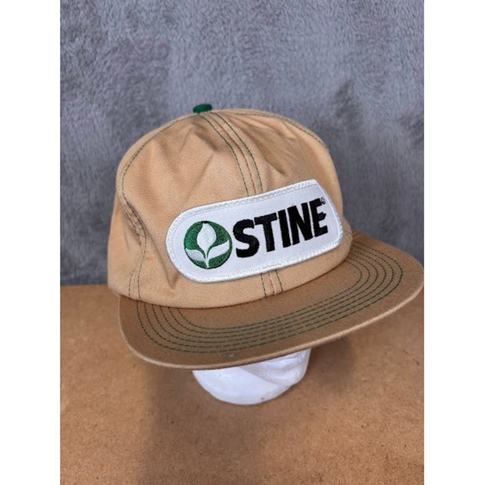 Vintage Stine Seed Company K-Products Trucker Hat Tan Green Snapback Made in USA